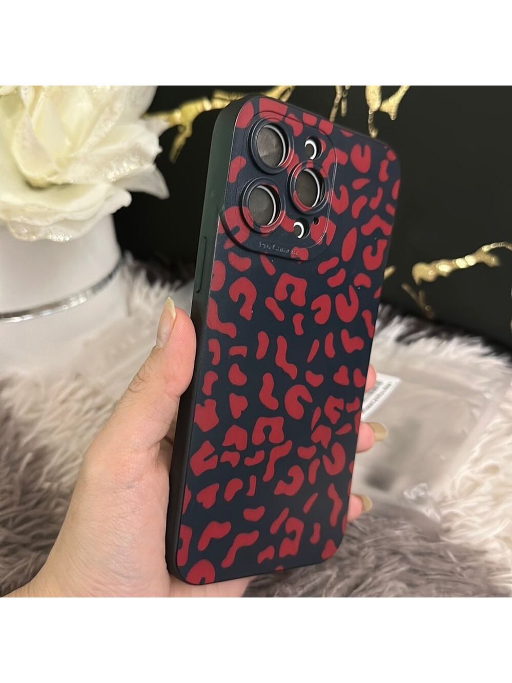 iPhone 14 Pro Max Case Red Leopard Black